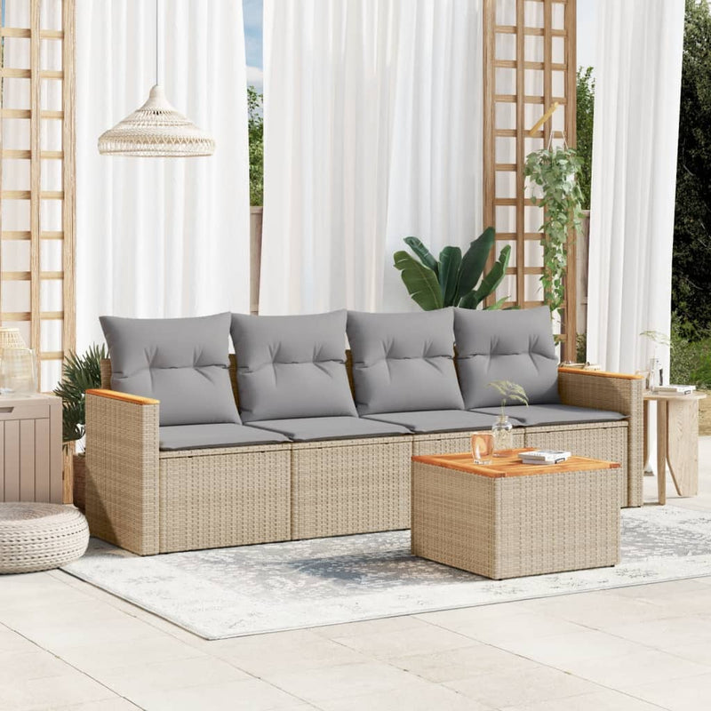 5 Piece Garden Sofa Set with Cushions Beige Poly Rattan Payday Deals