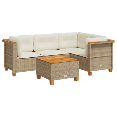 5 Piece Garden Sofa Set with Cushions Beige Poly Rattan Payday Deals