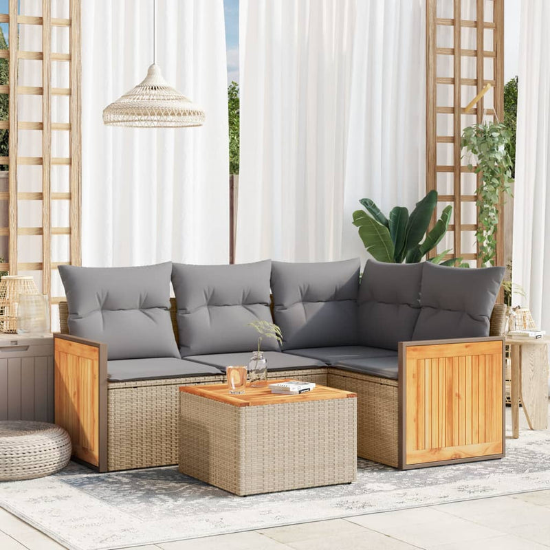 5 Piece Garden Sofa Set with Cushions Beige Poly Rattan Payday Deals
