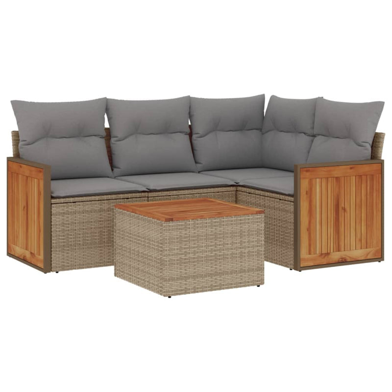 5 Piece Garden Sofa Set with Cushions Beige Poly Rattan Payday Deals