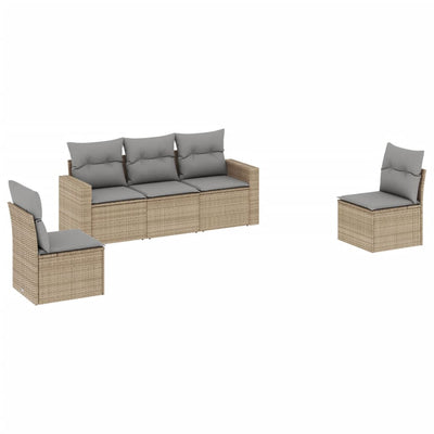 5 Piece Garden Sofa Set with Cushions Beige Poly Rattan Payday Deals