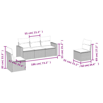 5 Piece Garden Sofa Set with Cushions Beige Poly Rattan Payday Deals