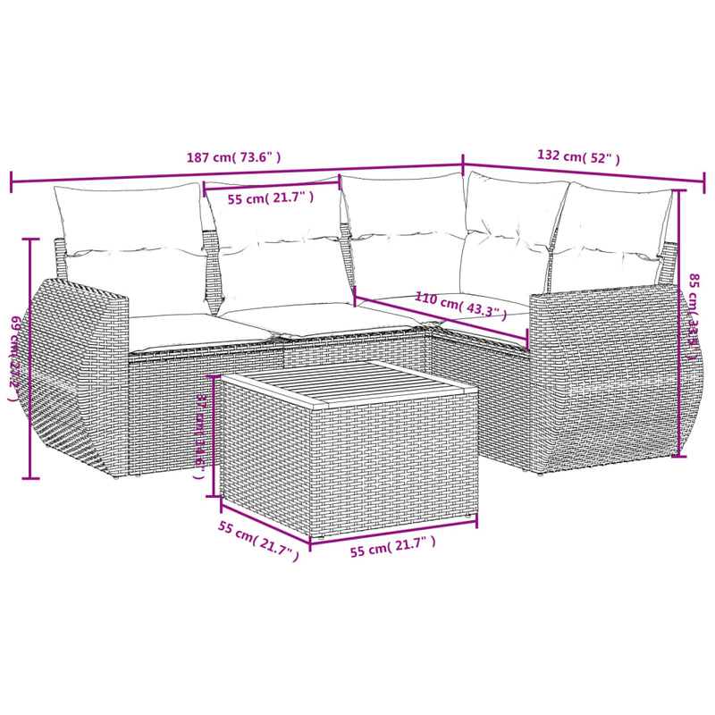 5 Piece Garden Sofa Set with Cushions Beige Poly Rattan Payday Deals