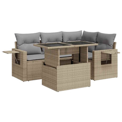 5 Piece Garden Sofa Set with Cushions Beige Poly Rattan Payday Deals
