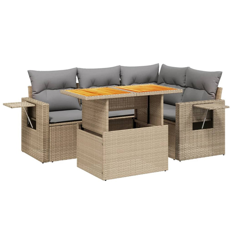 5 Piece Garden Sofa Set with Cushions Beige Poly Rattan Payday Deals