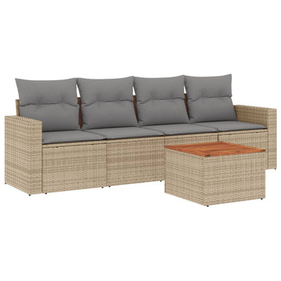 5 Piece Garden Sofa Set with Cushions Beige Poly Rattan Payday Deals