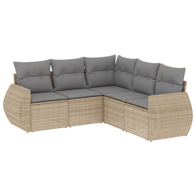 5 Piece Garden Sofa Set with Cushions Beige Poly Rattan Payday Deals
