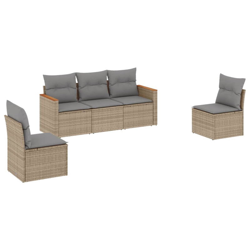 5 Piece Garden Sofa Set with Cushions Beige Poly Rattan Payday Deals