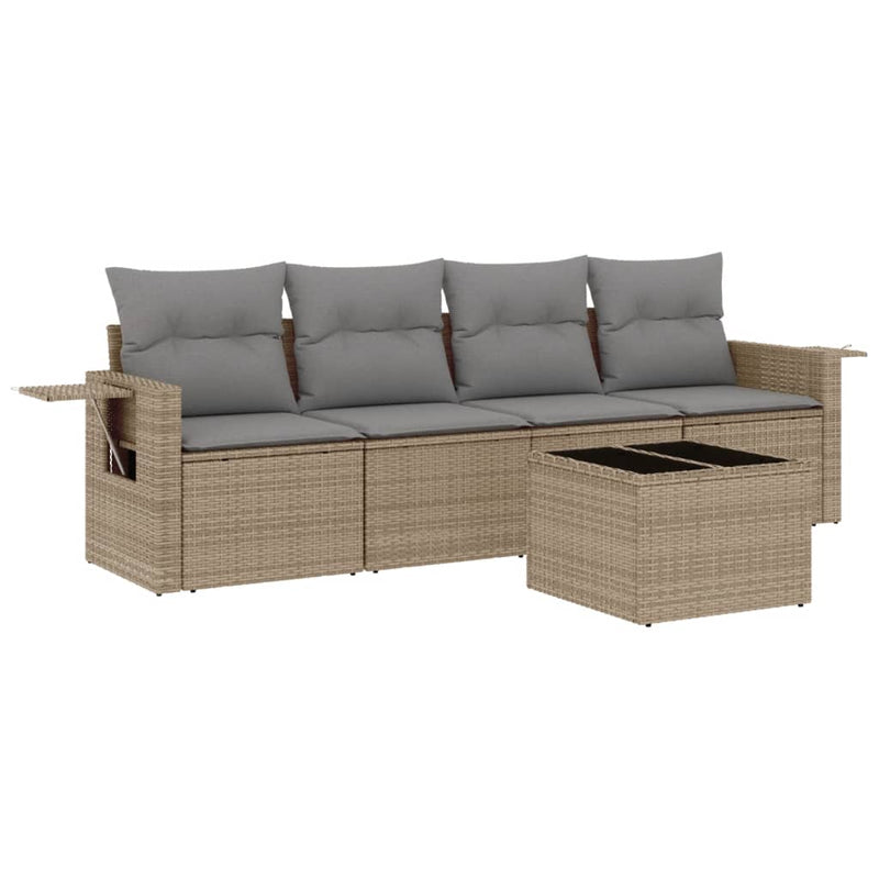 5 Piece Garden Sofa Set with Cushions Beige Poly Rattan Payday Deals