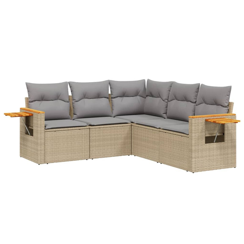 5 Piece Garden Sofa Set with Cushions Beige Poly Rattan Payday Deals