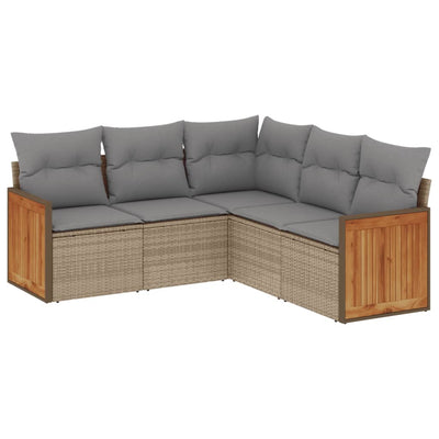 5 Piece Garden Sofa Set with Cushions Beige Poly Rattan Payday Deals