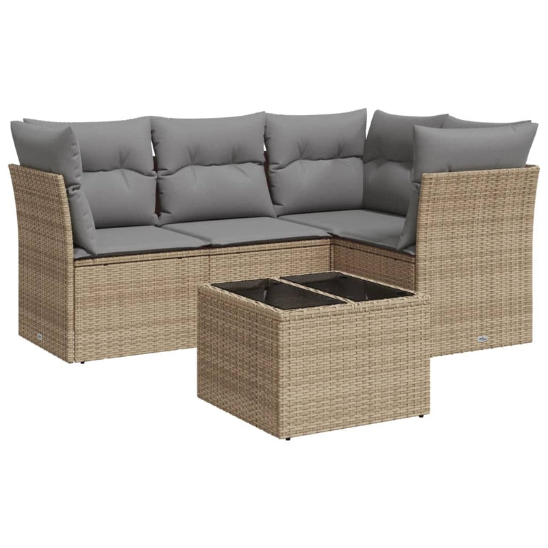 5 Piece Garden Sofa Set with Cushions Beige Poly Rattan Payday Deals