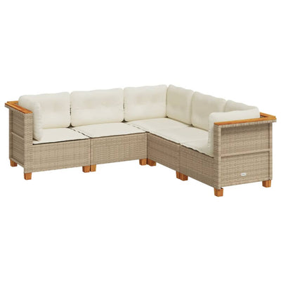 5 Piece Garden Sofa Set with Cushions Beige Poly Rattan Payday Deals