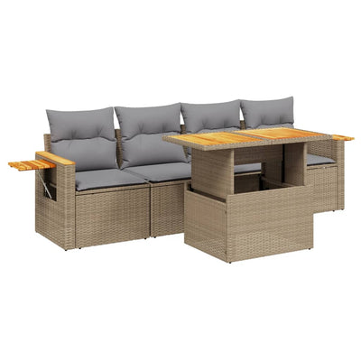 5 Piece Garden Sofa Set with Cushions Beige Poly Rattan Payday Deals
