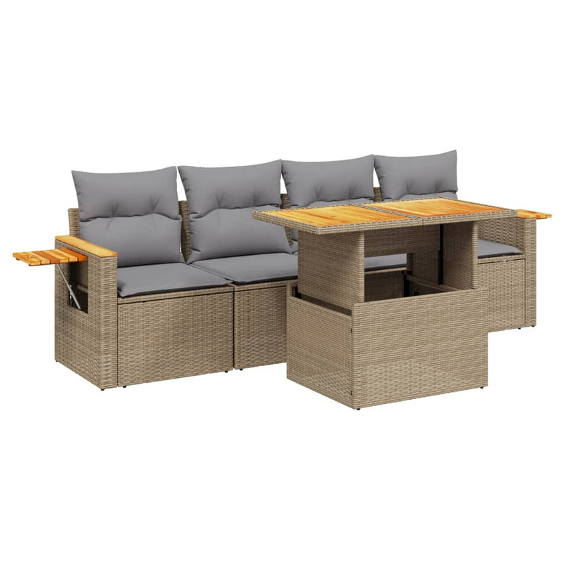5 Piece Garden Sofa Set with Cushions Beige Poly Rattan Payday Deals