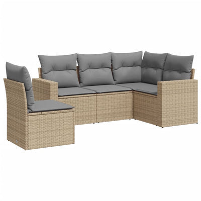 5 Piece Garden Sofa Set with Cushions Beige Poly Rattan Payday Deals