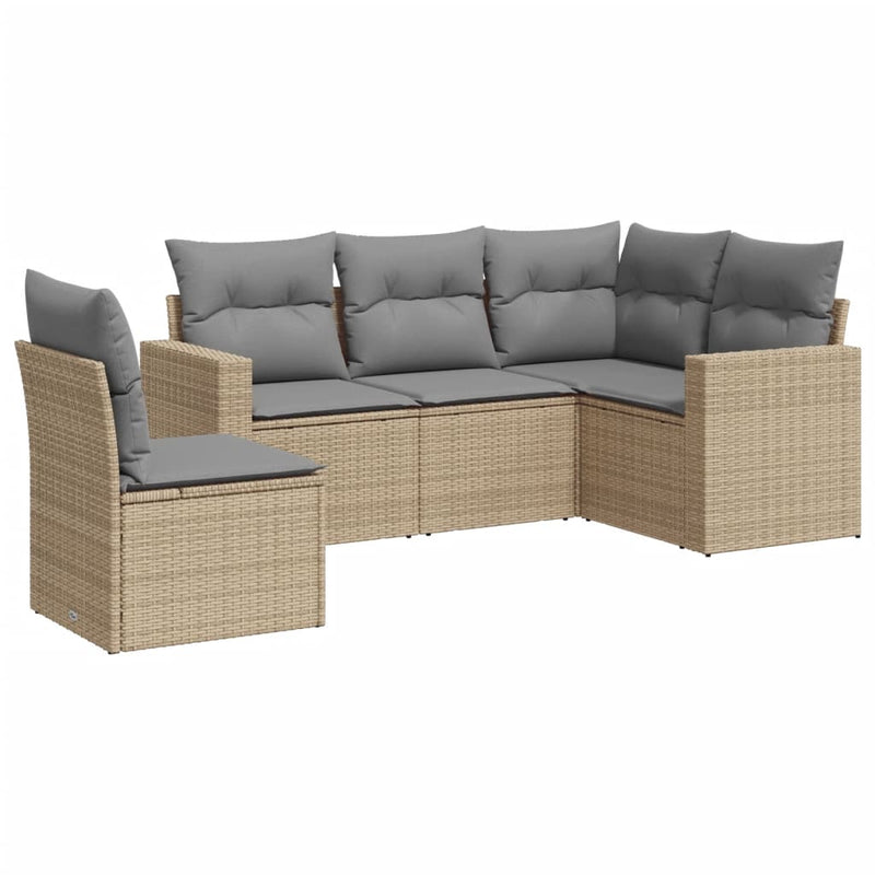 5 Piece Garden Sofa Set with Cushions Beige Poly Rattan Payday Deals