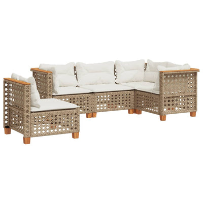 5 Piece Garden Sofa Set with Cushions Beige Poly Rattan Payday Deals