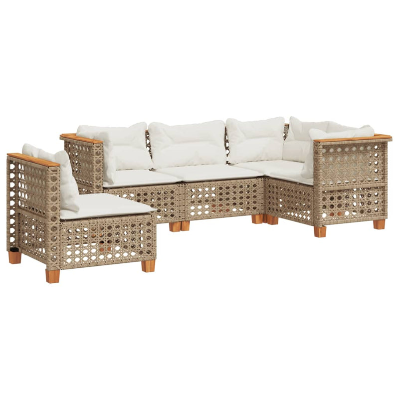 5 Piece Garden Sofa Set with Cushions Beige Poly Rattan Payday Deals