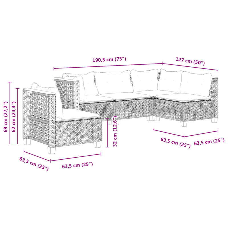 5 Piece Garden Sofa Set with Cushions Beige Poly Rattan Payday Deals