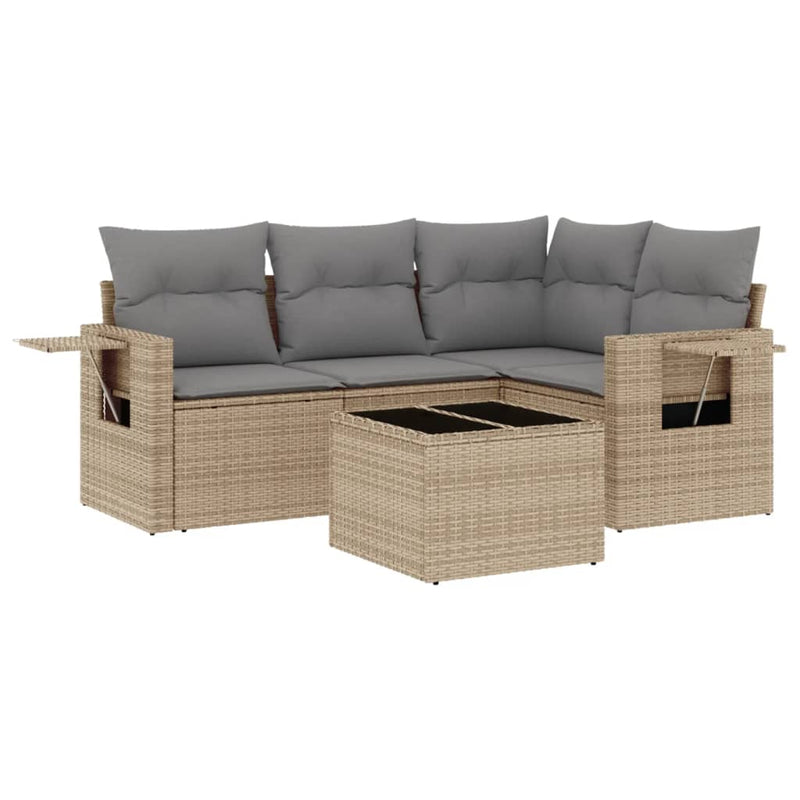5 Piece Garden Sofa Set with Cushions Beige Poly Rattan Payday Deals