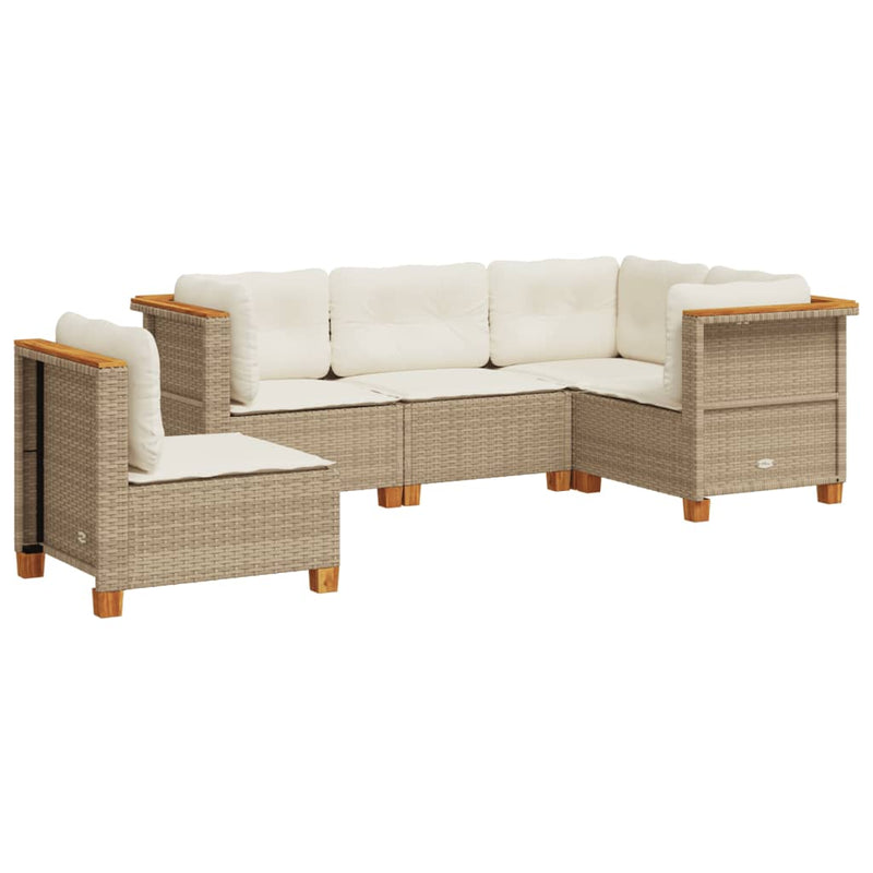 5 Piece Garden Sofa Set with Cushions Beige Poly Rattan Payday Deals