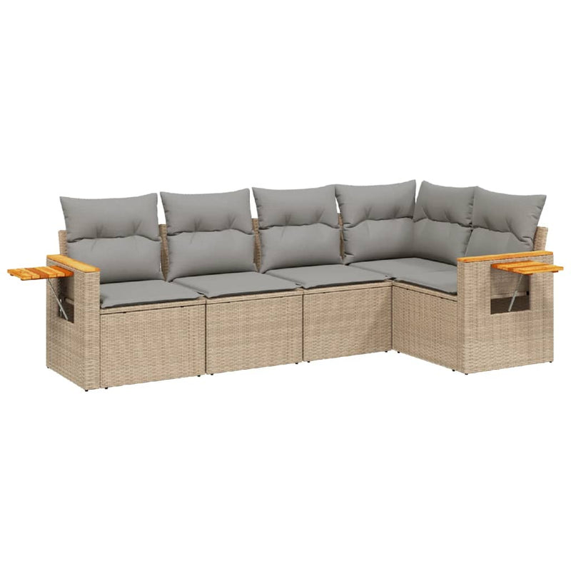 5 Piece Garden Sofa Set with Cushions Beige Poly Rattan Payday Deals
