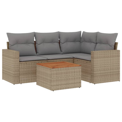 5 Piece Garden Sofa Set with Cushions Beige Poly Rattan Payday Deals