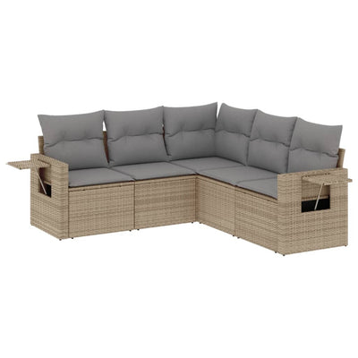 5 Piece Garden Sofa Set with Cushions Beige Poly Rattan Payday Deals