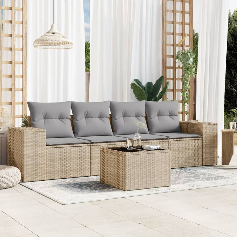 5 Piece Garden Sofa Set with Cushions Beige Poly Rattan Payday Deals