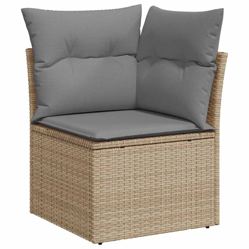 5 Piece Garden Sofa Set with Cushions Beige Poly Rattan Acacia Payday Deals