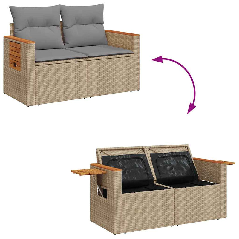5 Piece Garden Sofa Set with Cushions Beige Poly Rattan Acacia Payday Deals