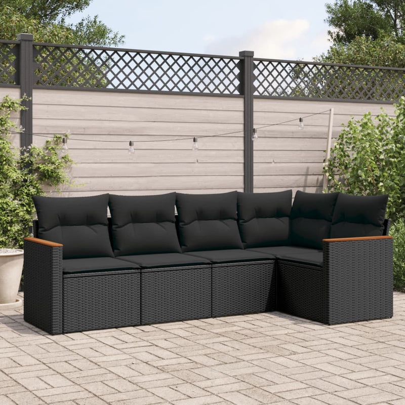 5 Piece Garden Sofa Set with Cushions Black Poly Rattan Payday Deals