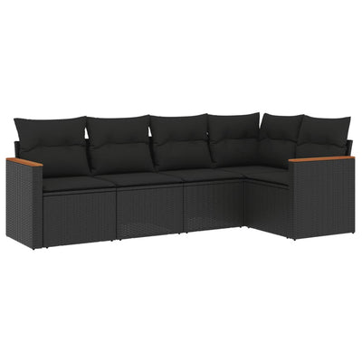 5 Piece Garden Sofa Set with Cushions Black Poly Rattan Payday Deals