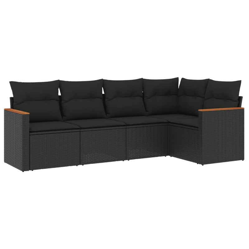 5 Piece Garden Sofa Set with Cushions Black Poly Rattan Payday Deals