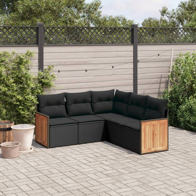 5 Piece Garden Sofa Set with Cushions Black Poly Rattan Payday Deals