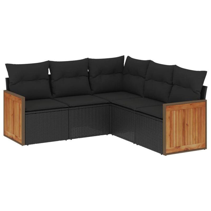5 Piece Garden Sofa Set with Cushions Black Poly Rattan Payday Deals