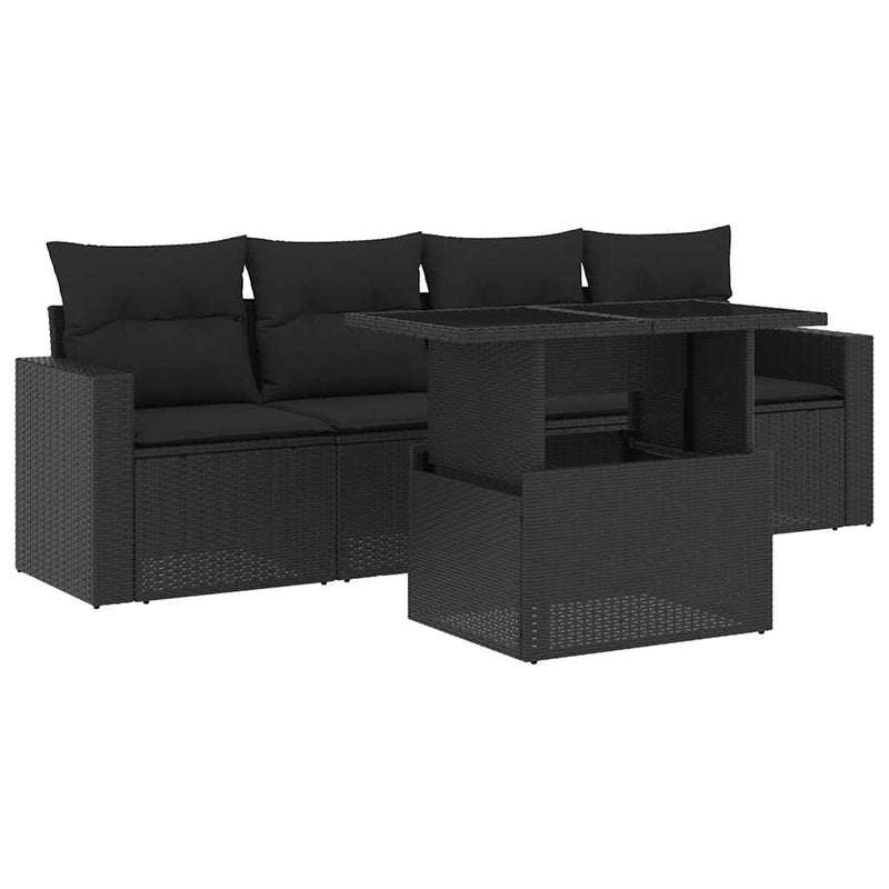 5 Piece Garden Sofa Set with Cushions Black Poly Rattan Payday Deals