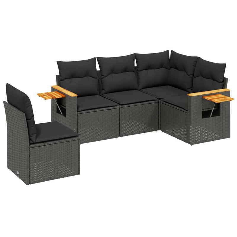 5 Piece Garden Sofa Set with Cushions Black Poly Rattan Payday Deals