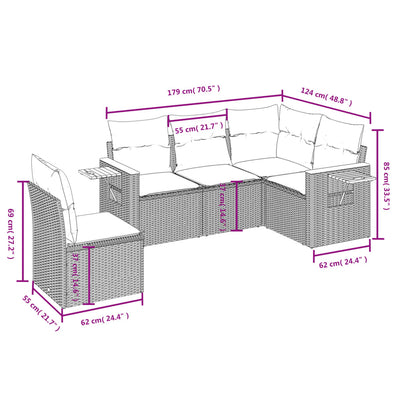 5 Piece Garden Sofa Set with Cushions Black Poly Rattan Payday Deals