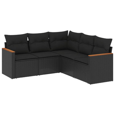 5 Piece Garden Sofa Set with Cushions Black Poly Rattan Payday Deals