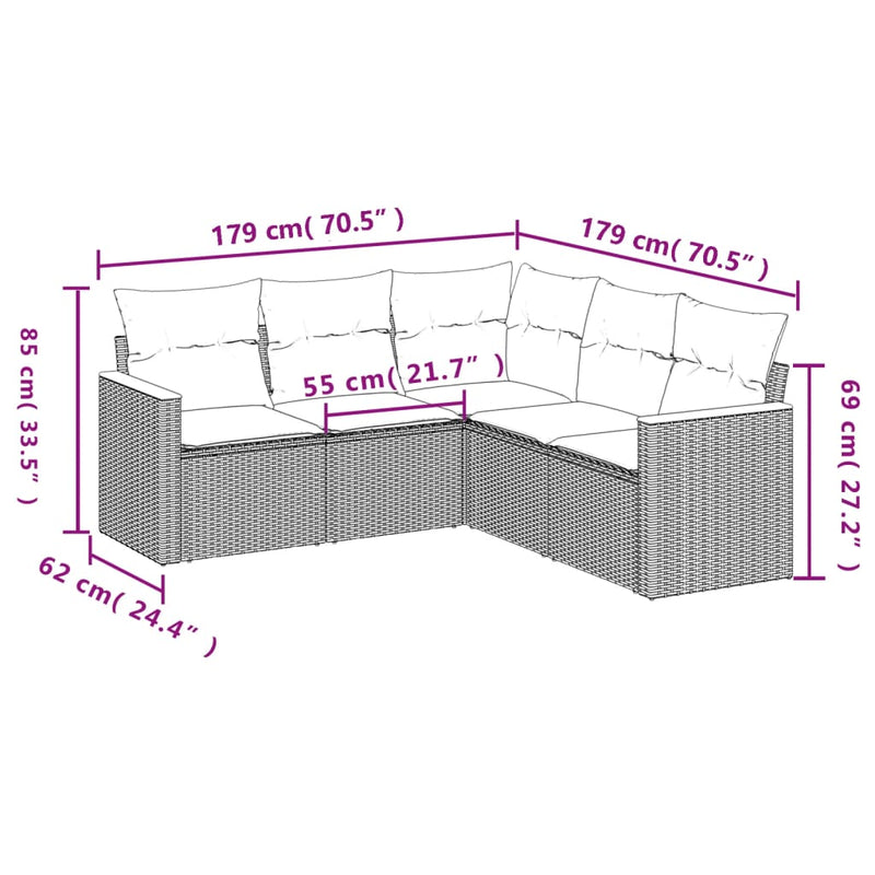 5 Piece Garden Sofa Set with Cushions Black Poly Rattan Payday Deals