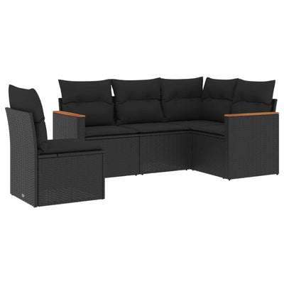 5 Piece Garden Sofa Set with Cushions Black Poly Rattan Payday Deals