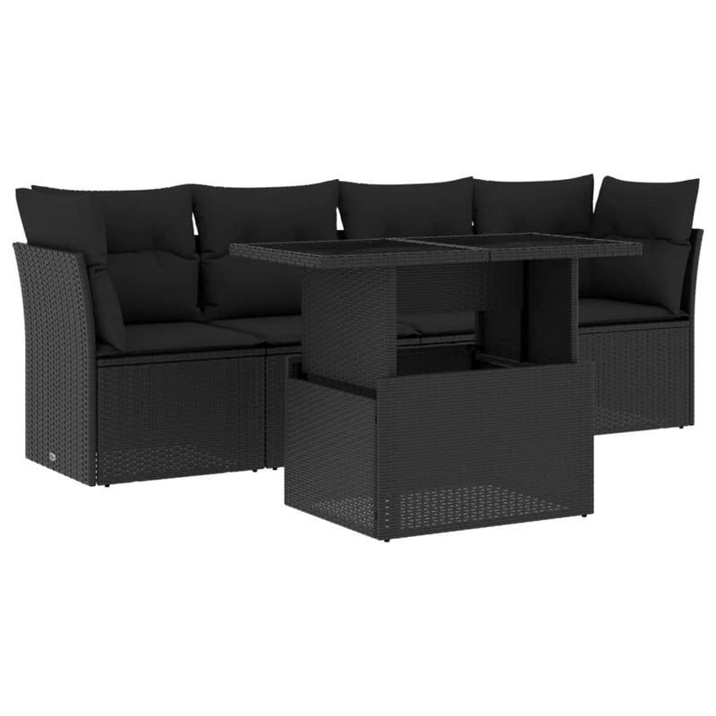 5 Piece Garden Sofa Set with Cushions Black Poly Rattan Payday Deals