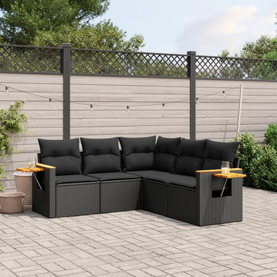 5 Piece Garden Sofa Set with Cushions Black Poly Rattan Payday Deals