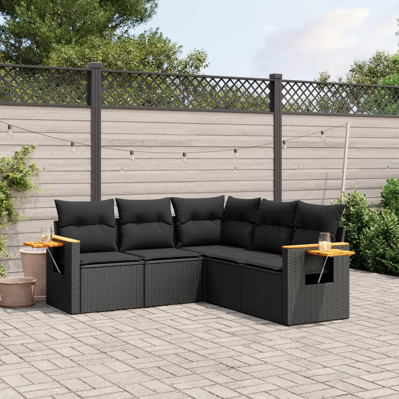 5 Piece Garden Sofa Set with Cushions Black Poly Rattan Payday Deals