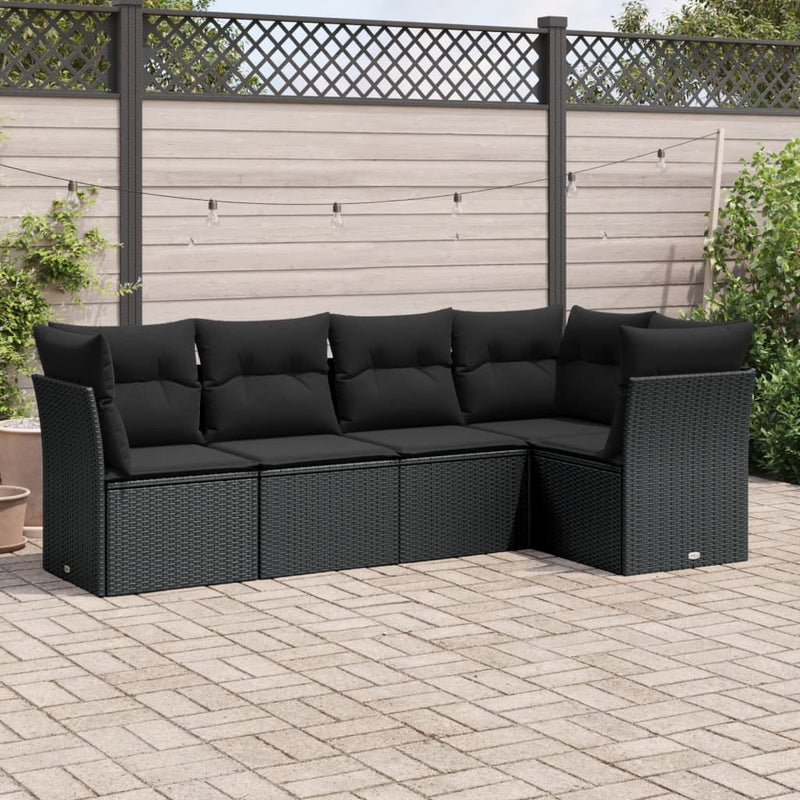 5 Piece Garden Sofa Set with Cushions Black Poly Rattan Payday Deals
