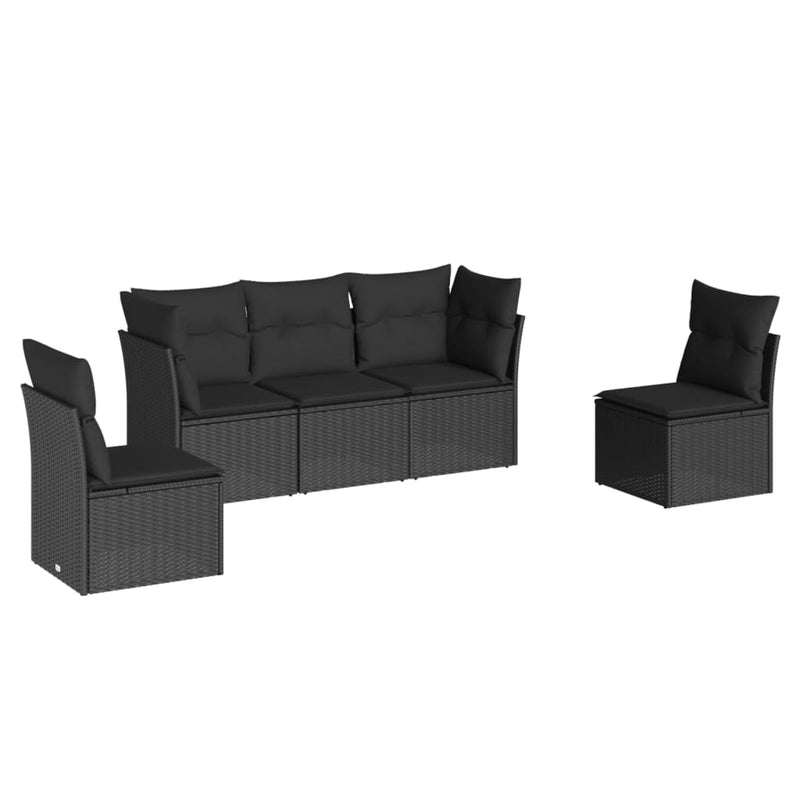 5 Piece Garden Sofa Set with Cushions Black Poly Rattan Payday Deals