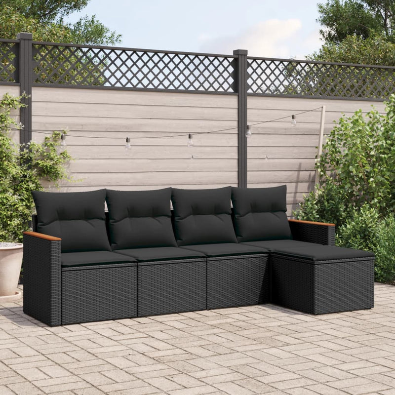 5 Piece Garden Sofa Set with Cushions Black Poly Rattan Payday Deals