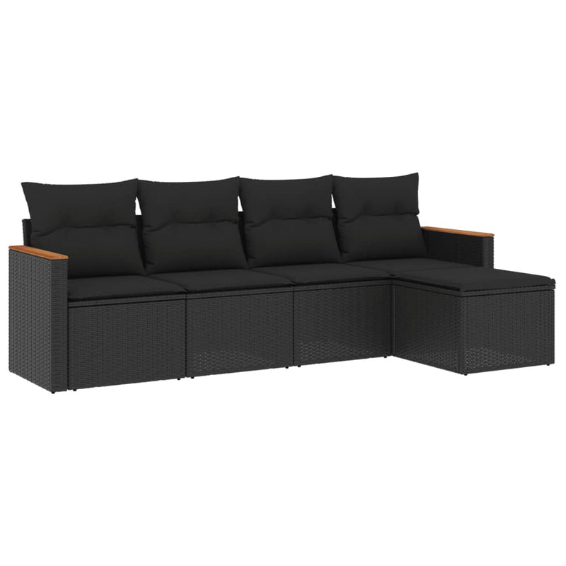 5 Piece Garden Sofa Set with Cushions Black Poly Rattan Payday Deals